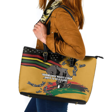 Juneteenth Freedom Day Leather Tote Bag 1968 Black Power Salute Broken Chain LT03