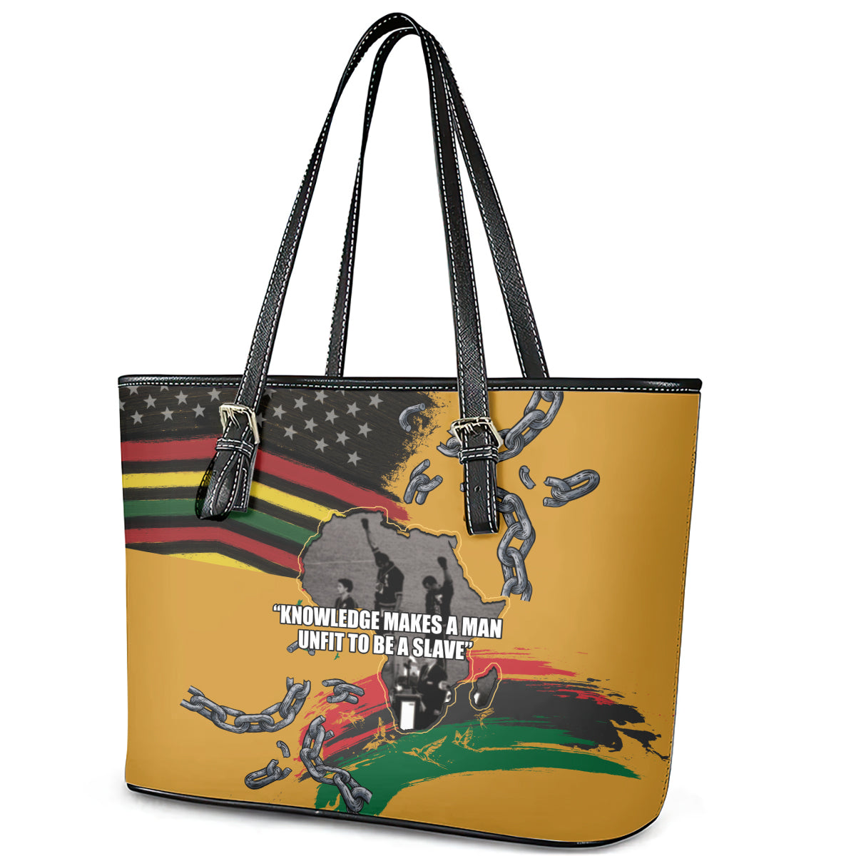 Juneteenth Freedom Day Leather Tote Bag 1968 Black Power Salute Broken Chain LT03