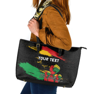 Personalized Juneteenth Freedom Day Leather Tote Bag Raised Fist Black Power and Africa Pattern LT03