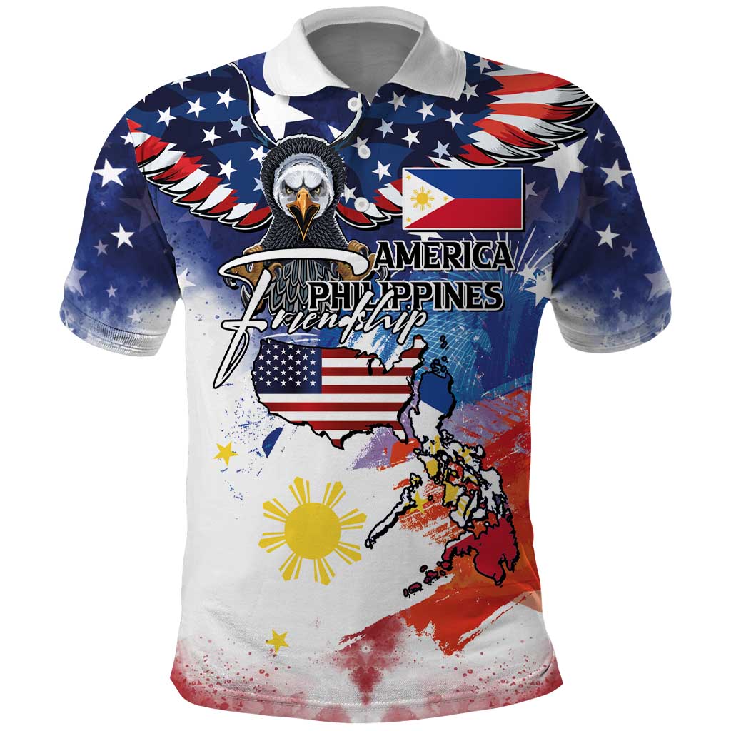 Philippine-American Friendship Polo Shirt USA Eagle and Philippines Flag with The Maps LT03