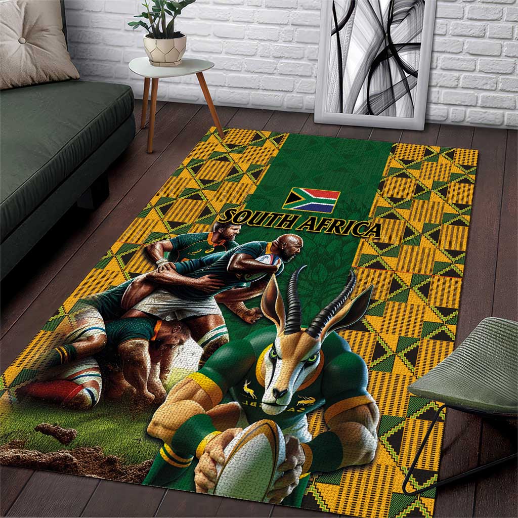 South Africa Rugby Area Rug - Springbok Mascot, Players Fighting for Victory LT03