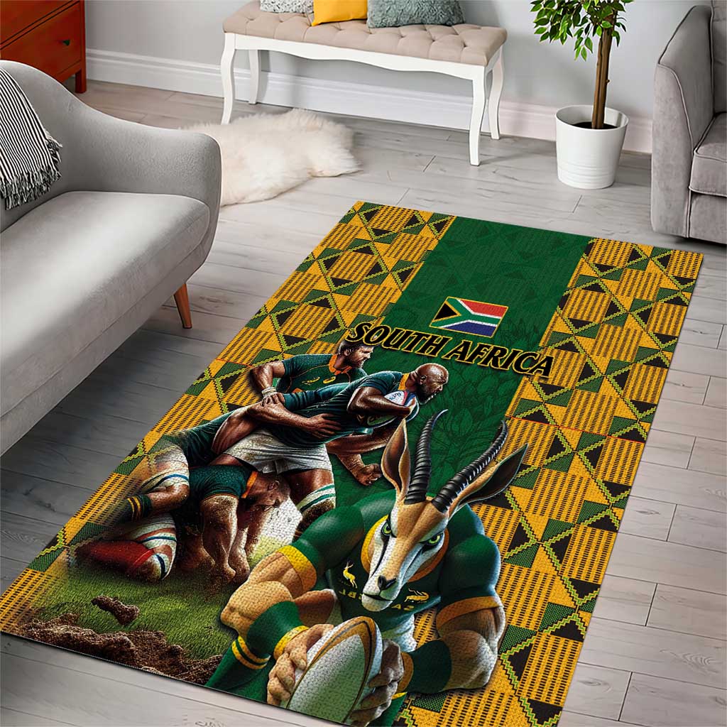 South Africa Rugby Area Rug - Springbok Mascot, Players Fighting for Victory LT03