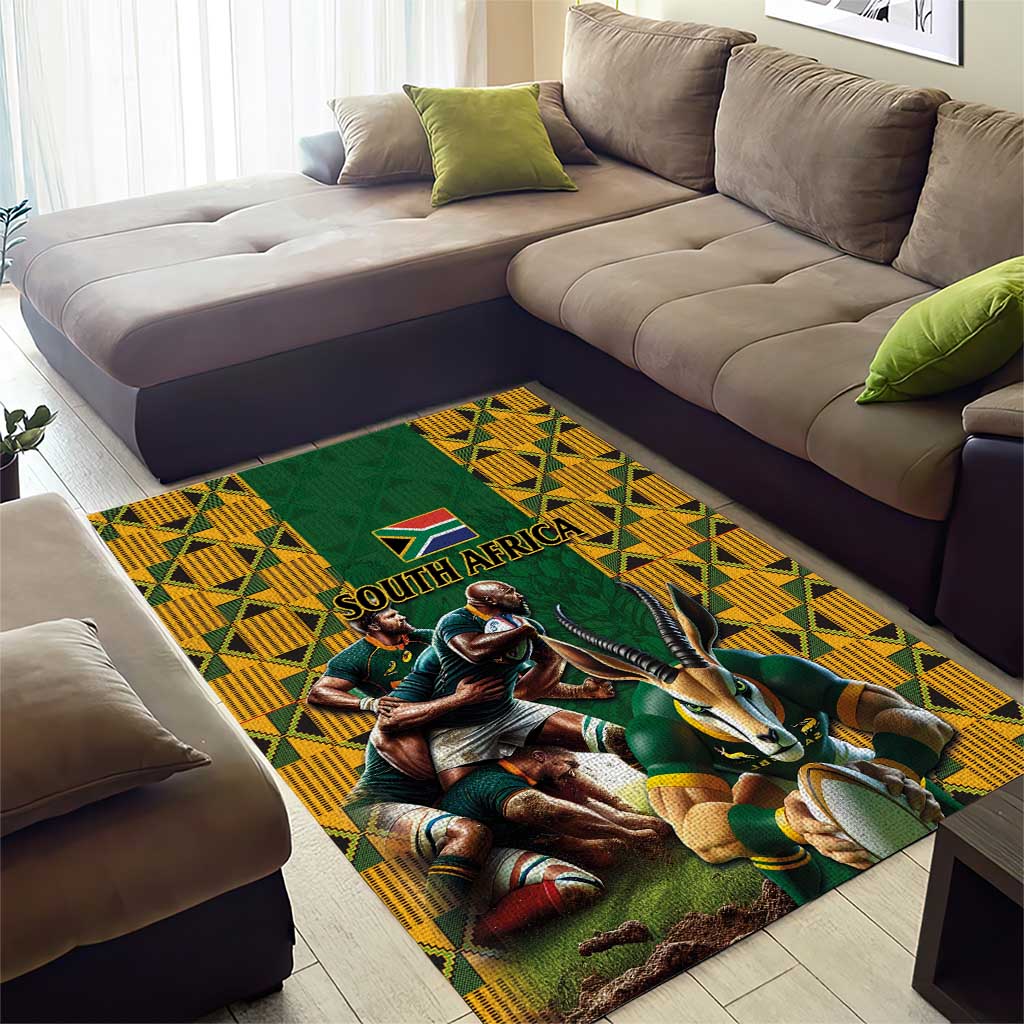 South Africa Rugby Area Rug - Springbok Mascot, Players Fighting for Victory LT03