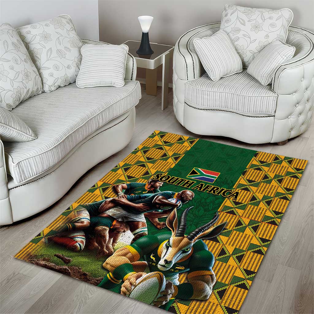 South Africa Rugby Area Rug - Springbok Mascot, Players Fighting for Victory LT03