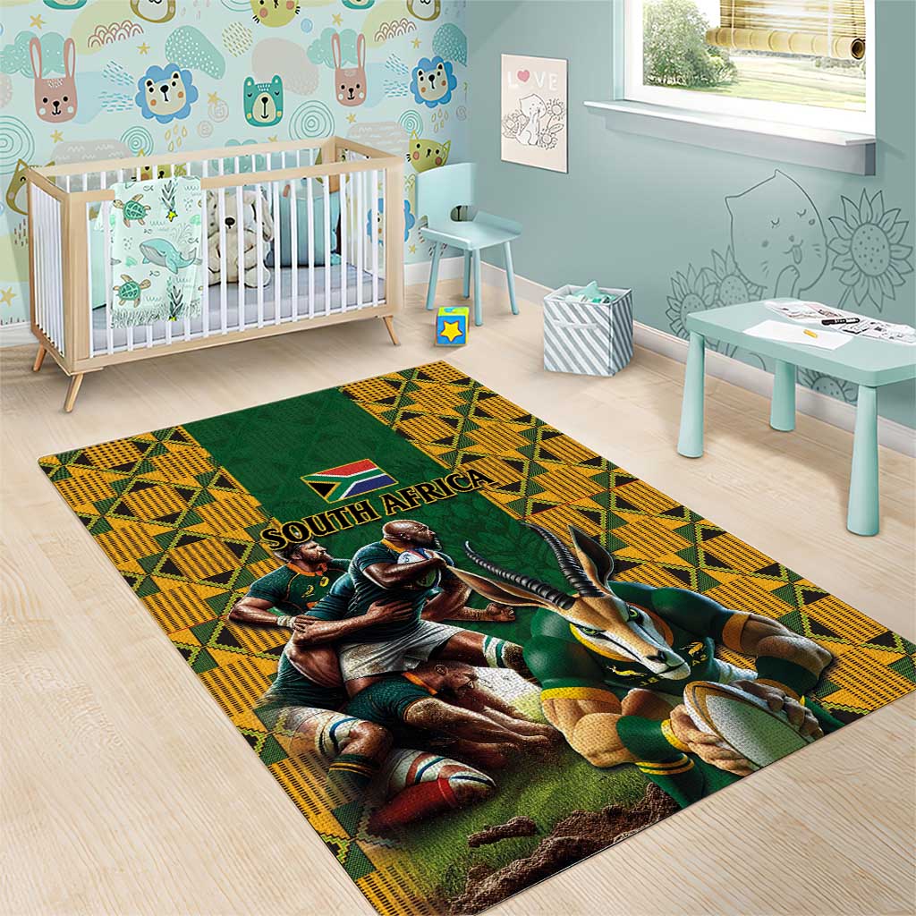 South Africa Rugby Area Rug - Springbok Mascot, Players Fighting for Victory LT03