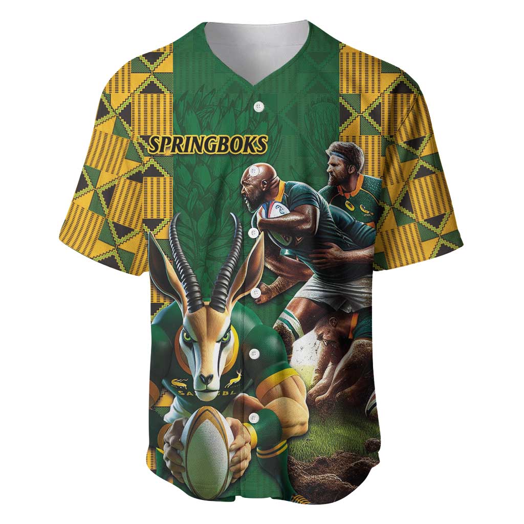 South Africa Rugby Baseball Jersey - Springbok Mascot, Players Fighting for Victory LT03
