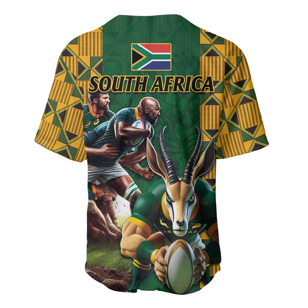 South Africa Rugby Baseball Jersey - Springbok Mascot, Players Fighting for Victory LT03