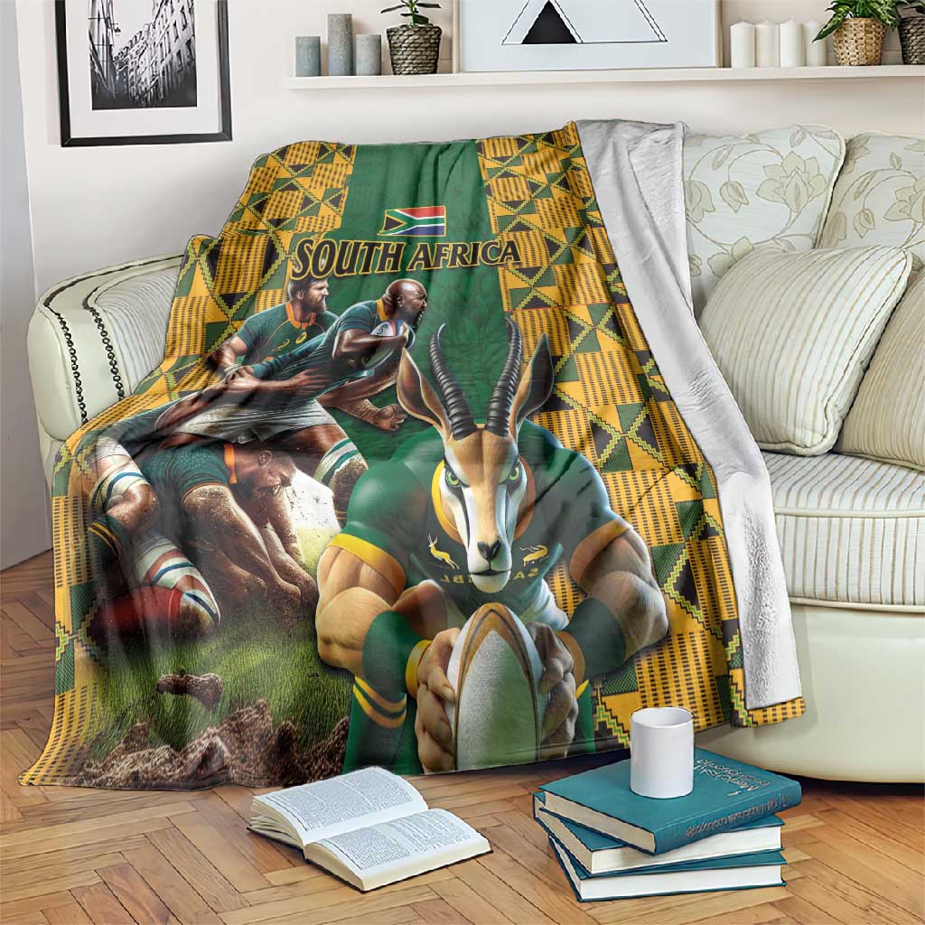 South Africa Rugby Blanket - Springbok Mascot, Players Fighting for Victory LT03