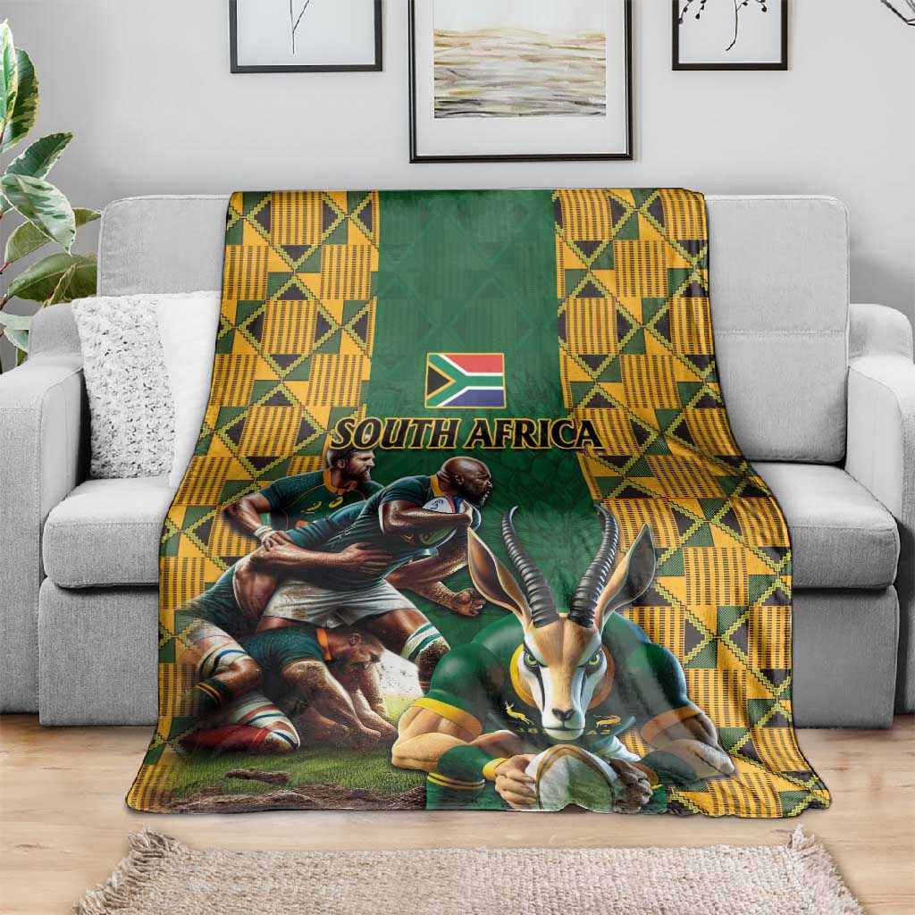 South Africa Rugby Blanket - Springbok Mascot, Players Fighting for Victory LT03