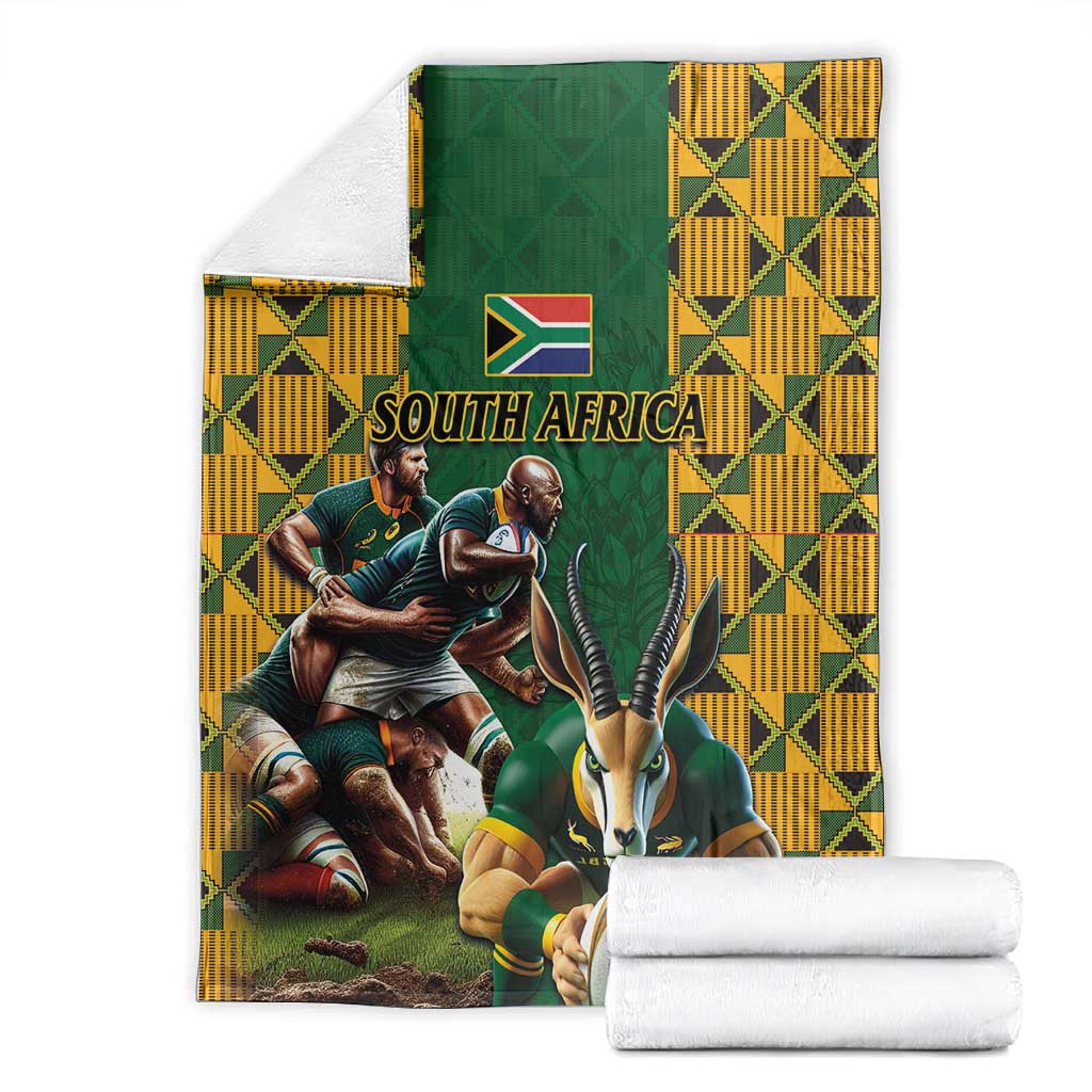 South Africa Rugby Blanket - Springbok Mascot, Players Fighting for Victory LT03