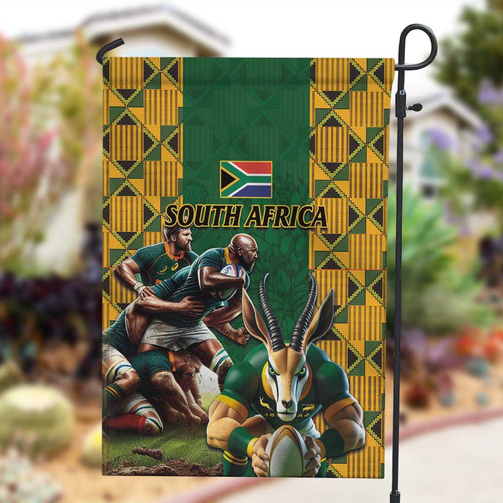 South Africa Rugby Garden Flag - Springbok Mascot, Players Fighting for Victory LT03
