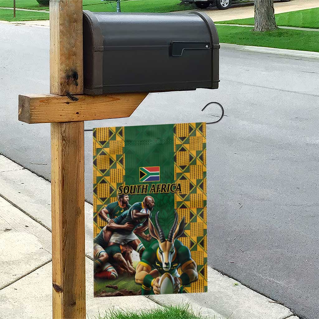 South Africa Rugby Garden Flag - Springbok Mascot, Players Fighting for Victory LT03