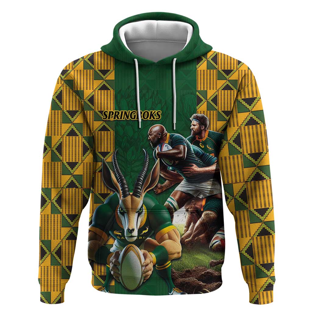 South Africa Rugby Hoodie The Springbok Mascot and Rugby Players Fight for Victory LT03