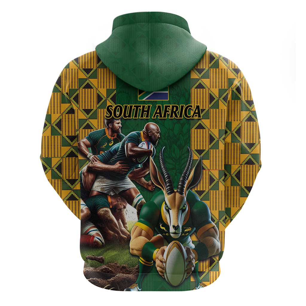South Africa Rugby Hoodie The Springbok Mascot and Rugby Players Fight for Victory LT03