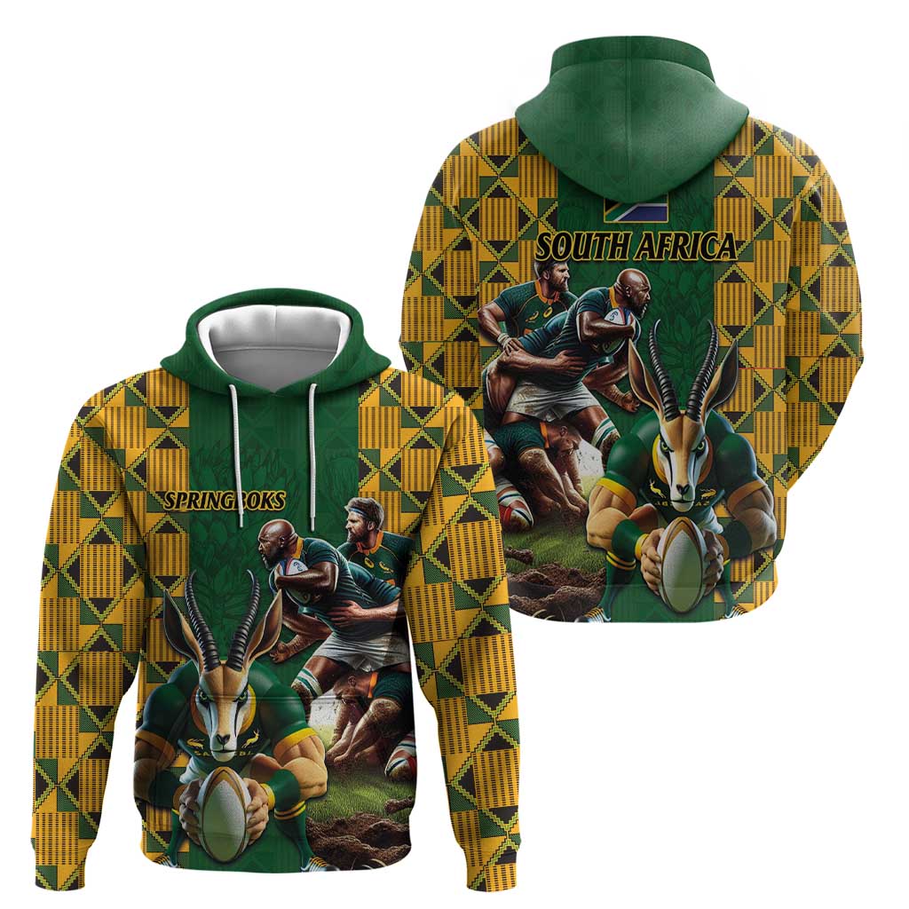 South Africa Rugby Hoodie The Springbok Mascot and Rugby Players Fight for Victory LT03