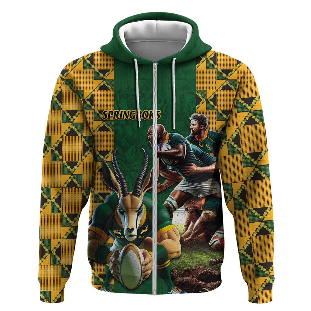 South Africa Rugby Hoodie The Springbok Mascot and Rugby Players Fight for Victory LT03