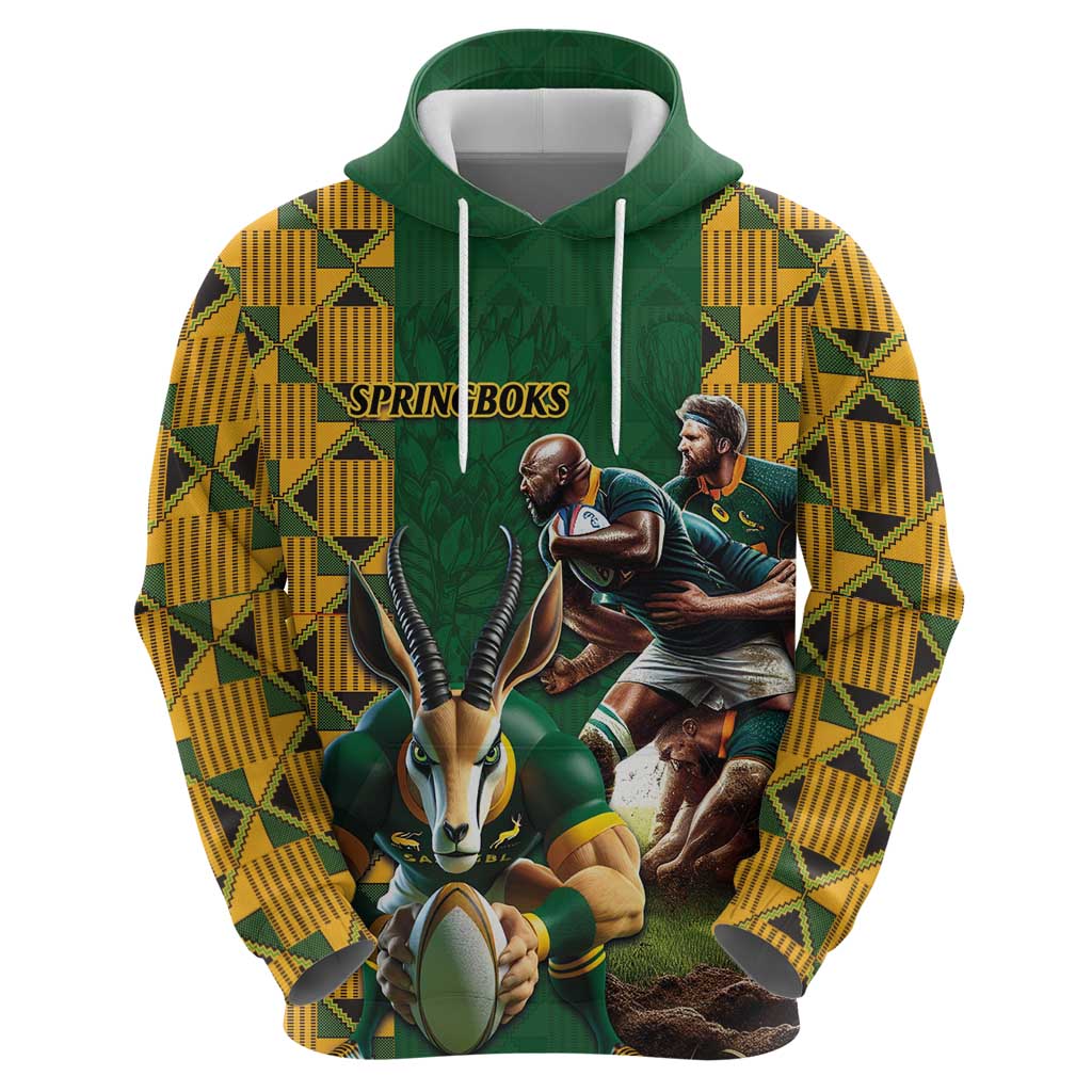 South Africa Rugby Hoodie The Springbok Mascot and Rugby Players Fight for Victory LT03