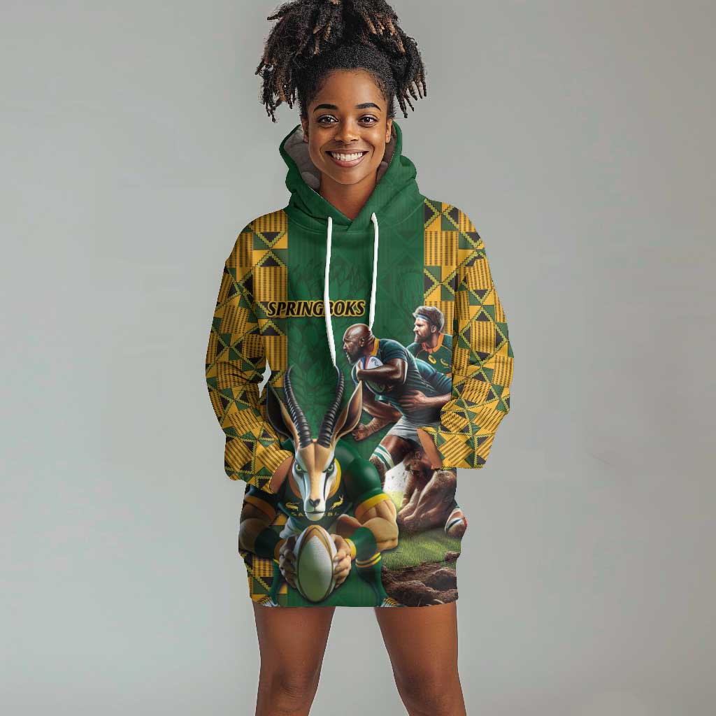 South Africa Rugby Hoodie Dress - Springbok Mascot, Players Fighting for Victory LT03