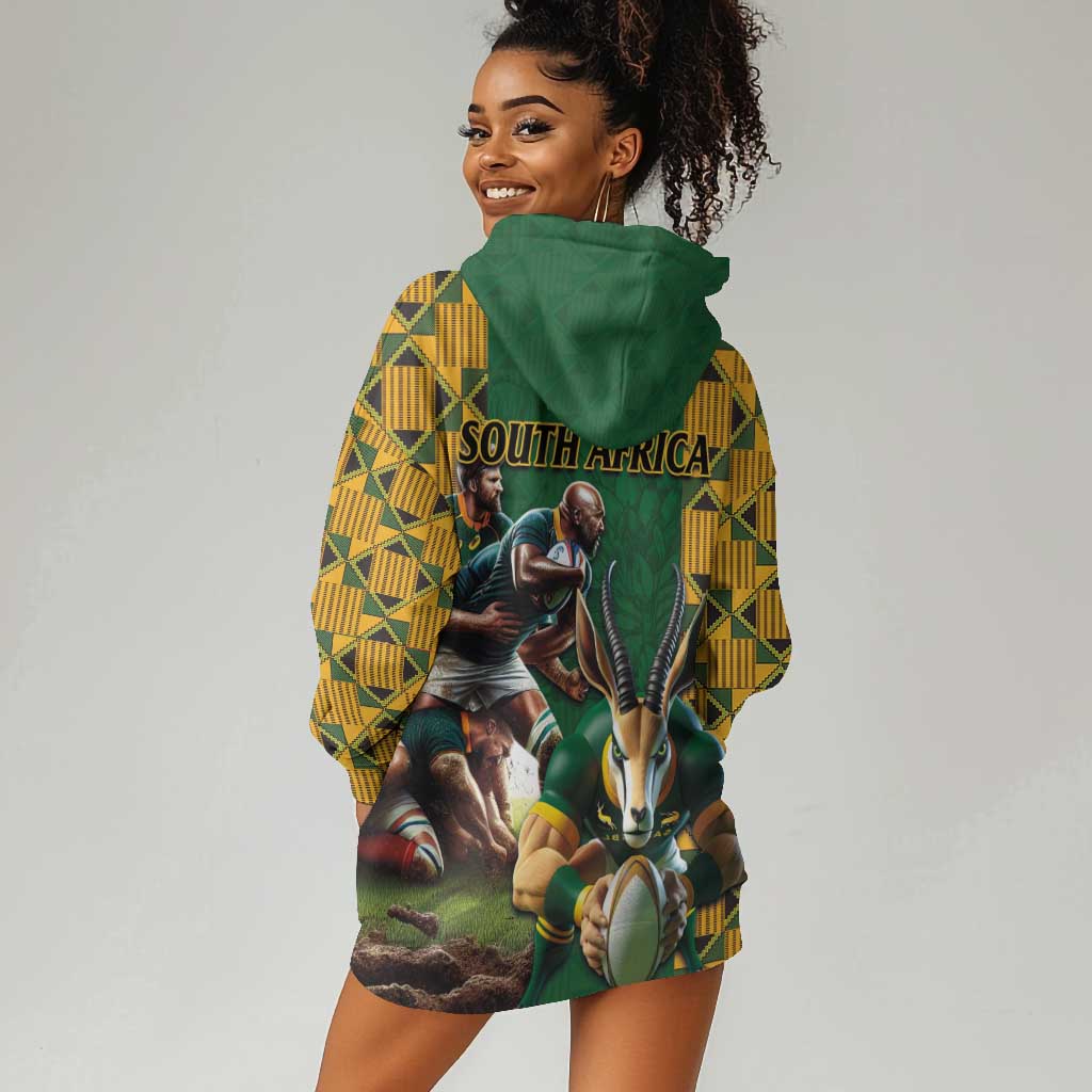 South Africa Rugby Hoodie Dress - Springbok Mascot, Players Fighting for Victory LT03