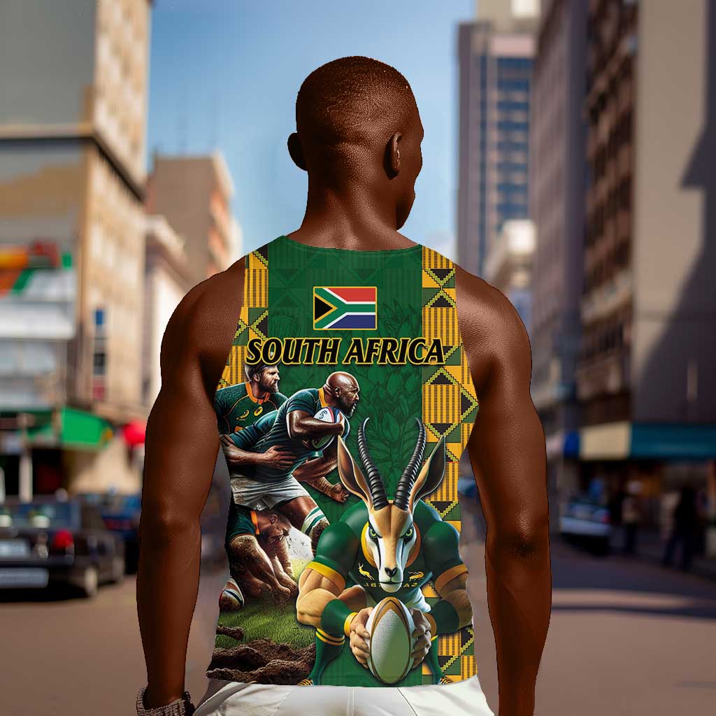 South Africa Rugby Men Tank Top - Springbok Mascot, Players Fighting for Victory LT03