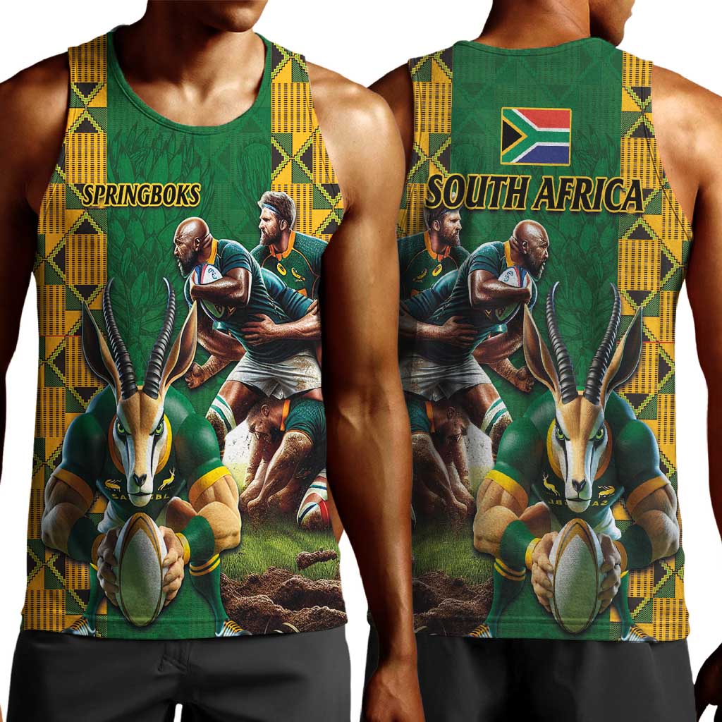 South Africa Rugby Men Tank Top - Springbok Mascot, Players Fighting for Victory LT03