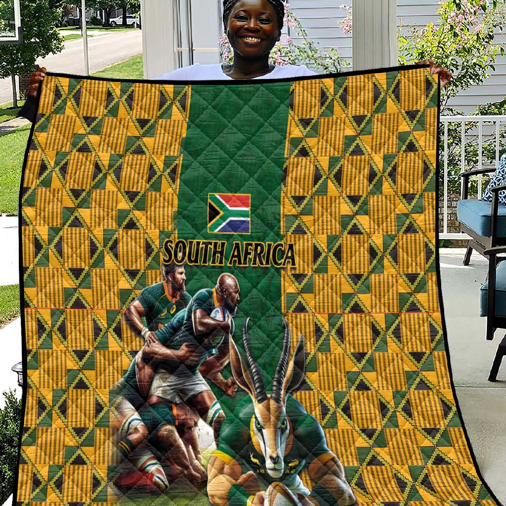 South Africa Rugby Quilt - Springbok Mascot, Players Fighting for Victory LT03