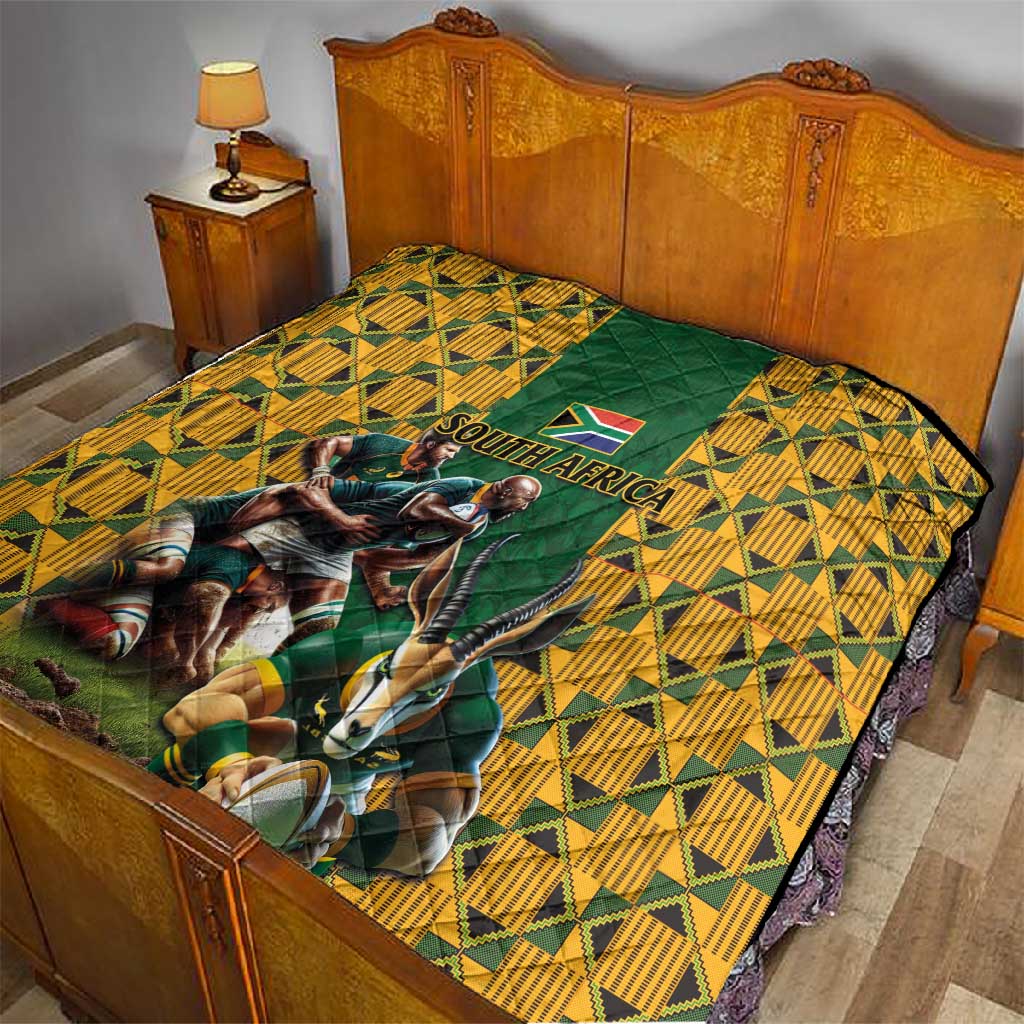 South Africa Rugby Quilt - Springbok Mascot, Players Fighting for Victory LT03