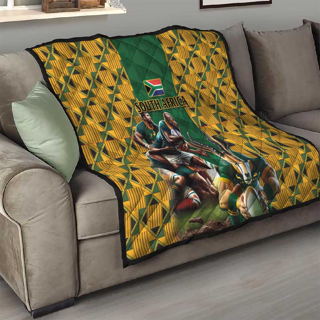 South Africa Rugby Quilt - Springbok Mascot, Players Fighting for Victory LT03