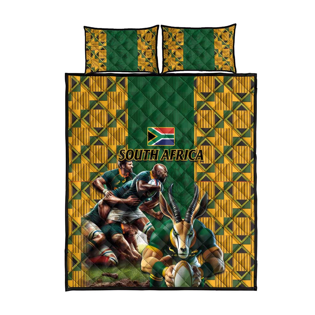 South Africa Rugby Quilt Bed Set - Springbok Mascot, Players Fighting for Victory LT03