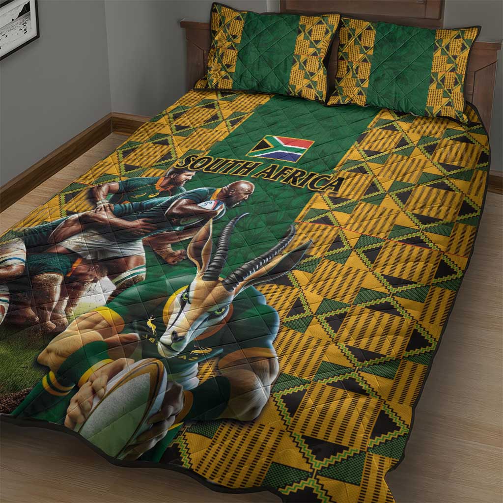 South Africa Rugby Quilt Bed Set - Springbok Mascot, Players Fighting for Victory LT03