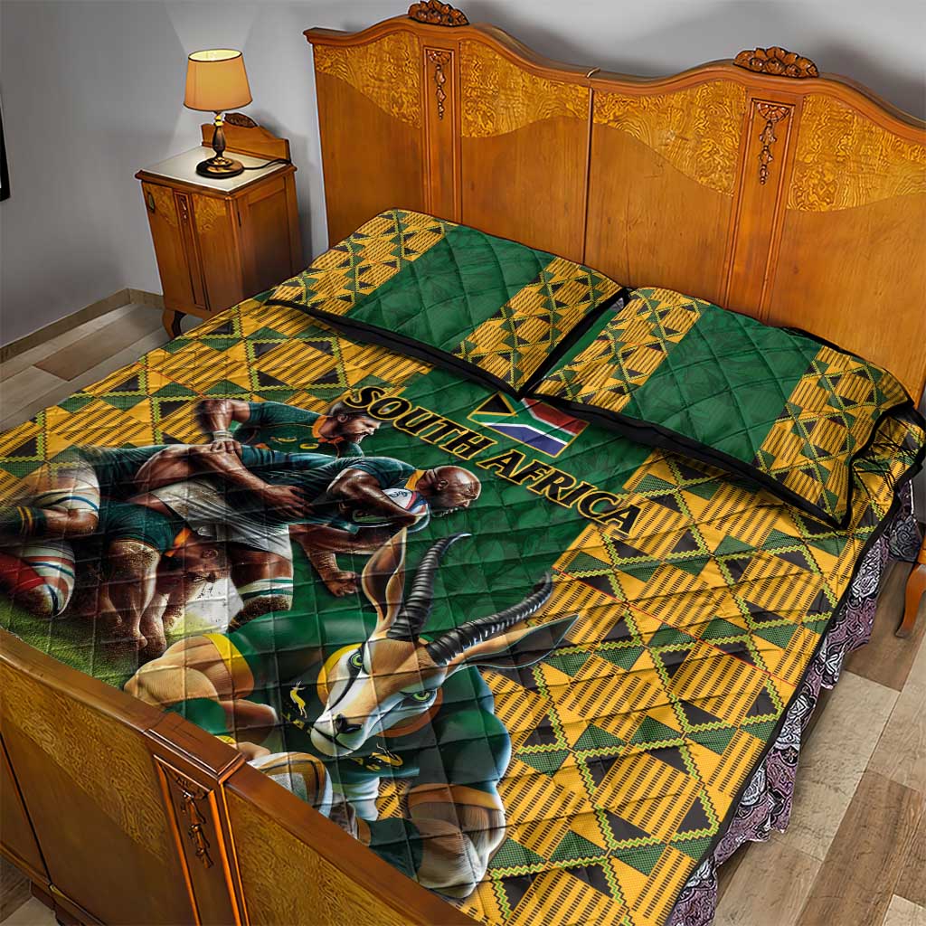 South Africa Rugby Quilt Bed Set - Springbok Mascot, Players Fighting for Victory LT03