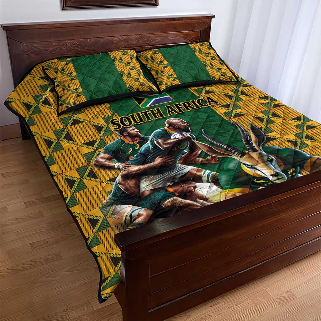 South Africa Rugby Quilt Bed Set - Springbok Mascot, Players Fighting for Victory LT03
