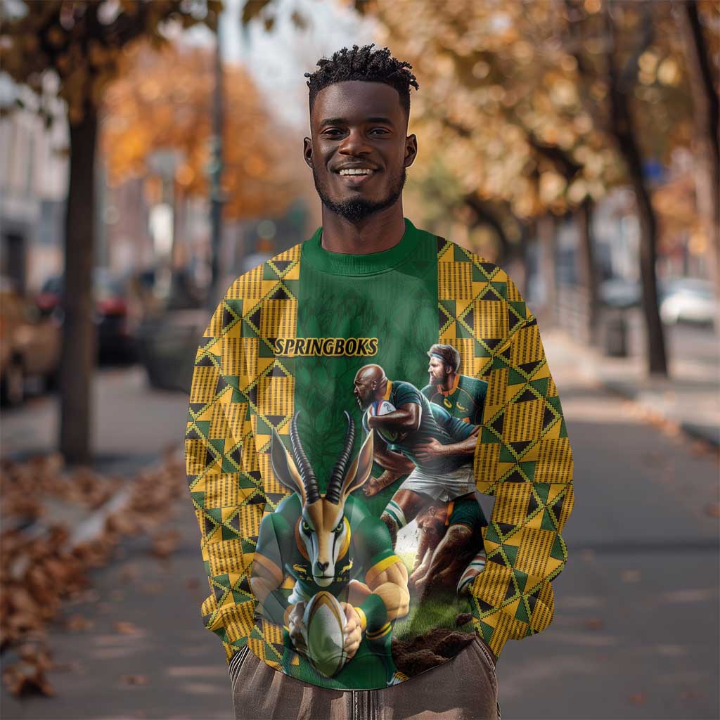 South Africa Rugby Sweatshirt - Springbok Mascot, Players Fighting for Victory LT03