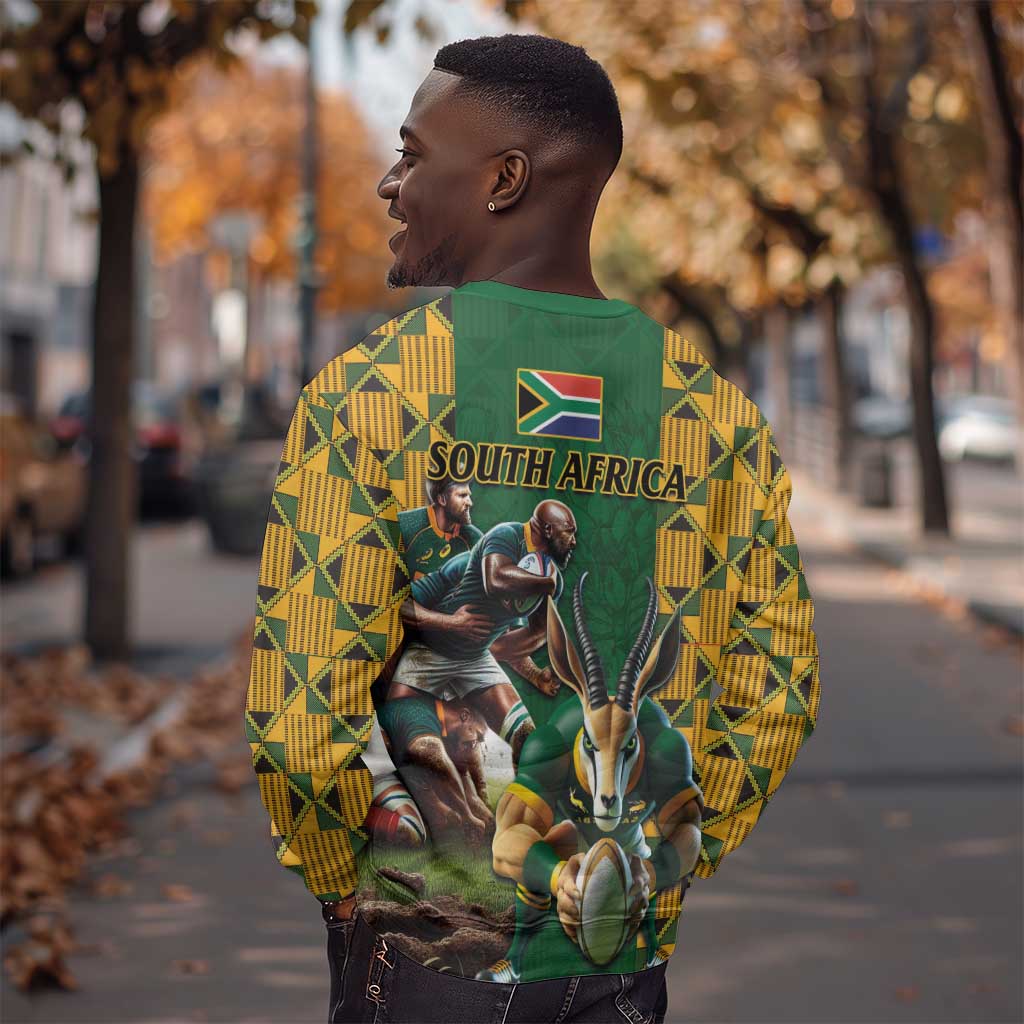 South Africa Rugby Sweatshirt - Springbok Mascot, Players Fighting for Victory LT03
