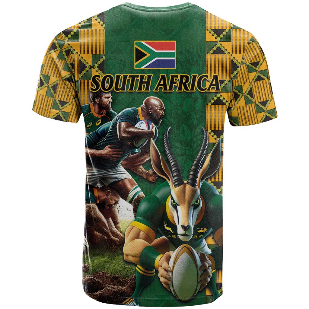 South Africa Rugby T shirt - Springbok Mascot, Players Fighting for Victory LT03