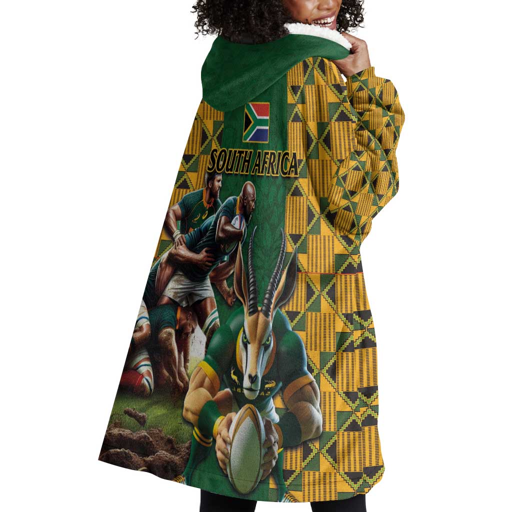 South Africa Rugby Wearable Blanket Hoodie - Springbok Mascot, Players Fighting for Victory LT03