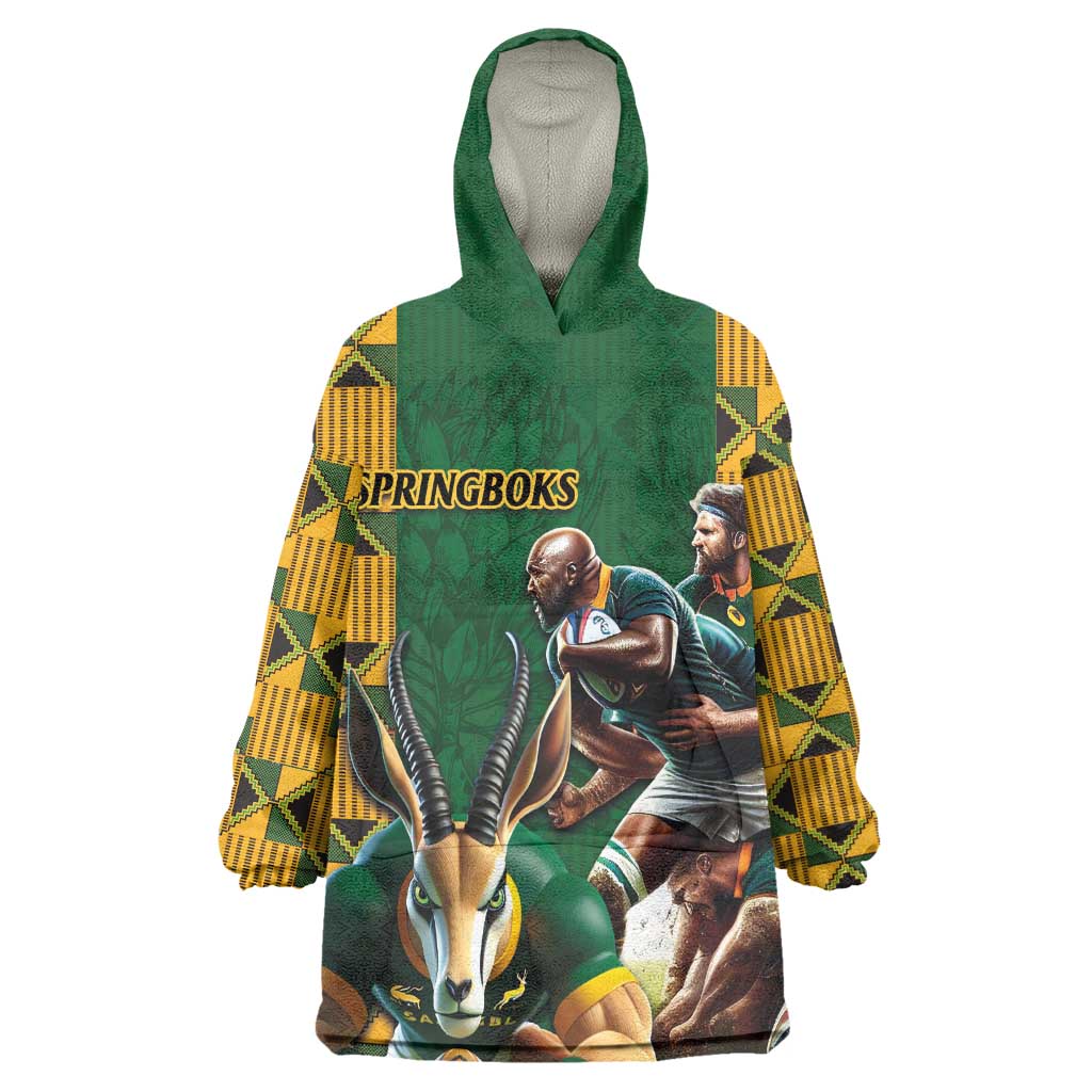 South Africa Rugby Wearable Blanket Hoodie - Springbok Mascot, Players Fighting for Victory LT03