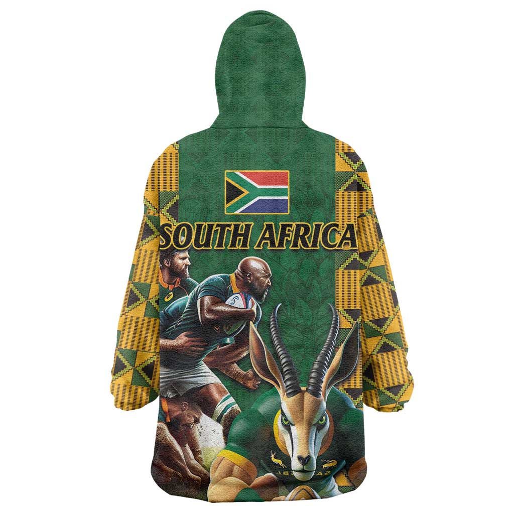 South Africa Rugby Wearable Blanket Hoodie - Springbok Mascot, Players Fighting for Victory LT03
