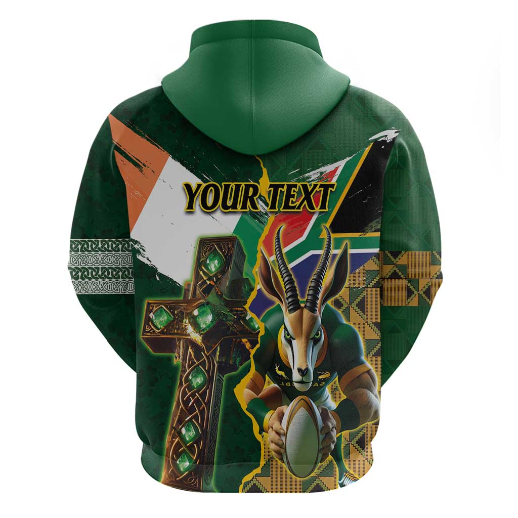 Personalized South Africa Versus Ireland Rugby Hoodie The Springbok Mascot and Celtic Cross Together LT03