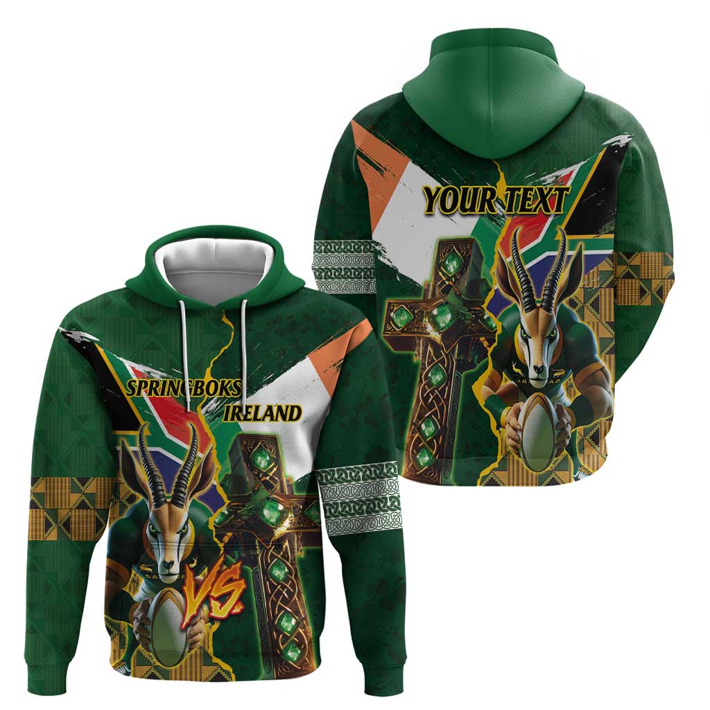 Personalized South Africa Versus Ireland Rugby Hoodie The Springbok Mascot and Celtic Cross Together LT03
