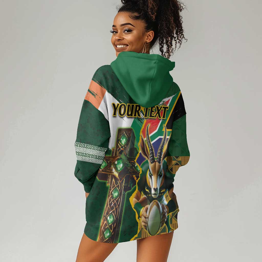 Personalized South Africa Versus Ireland Rugby Hoodie Dress - Springbok Mascot, Celtic Cross Design LT03