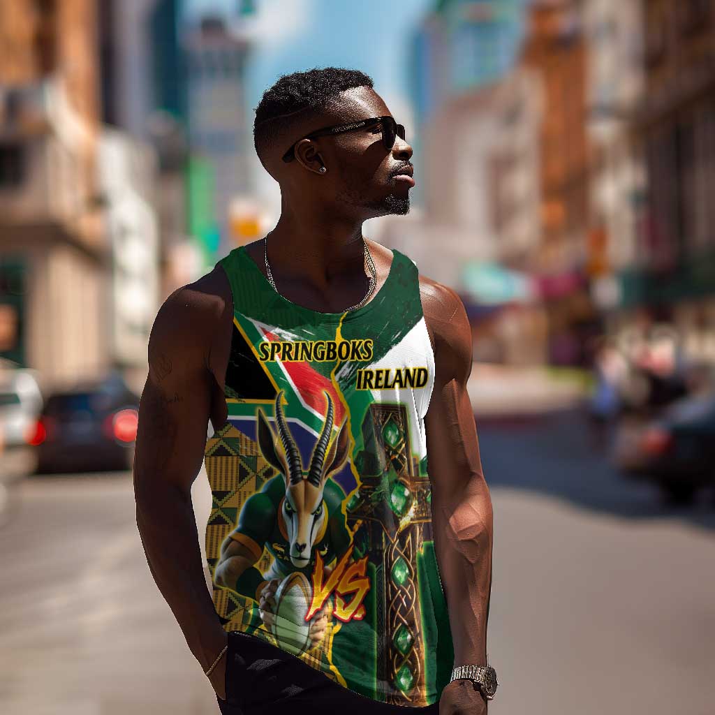 Personalized South Africa Versus Ireland Rugby Men Tank Top - Springbok Mascot, Celtic Cross Design LT03