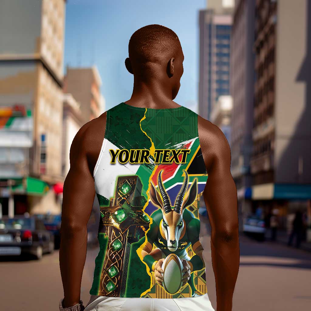 Personalized South Africa Versus Ireland Rugby Men Tank Top - Springbok Mascot, Celtic Cross Design LT03
