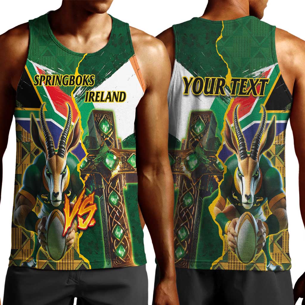 Personalized South Africa Versus Ireland Rugby Men Tank Top - Springbok Mascot, Celtic Cross Design LT03