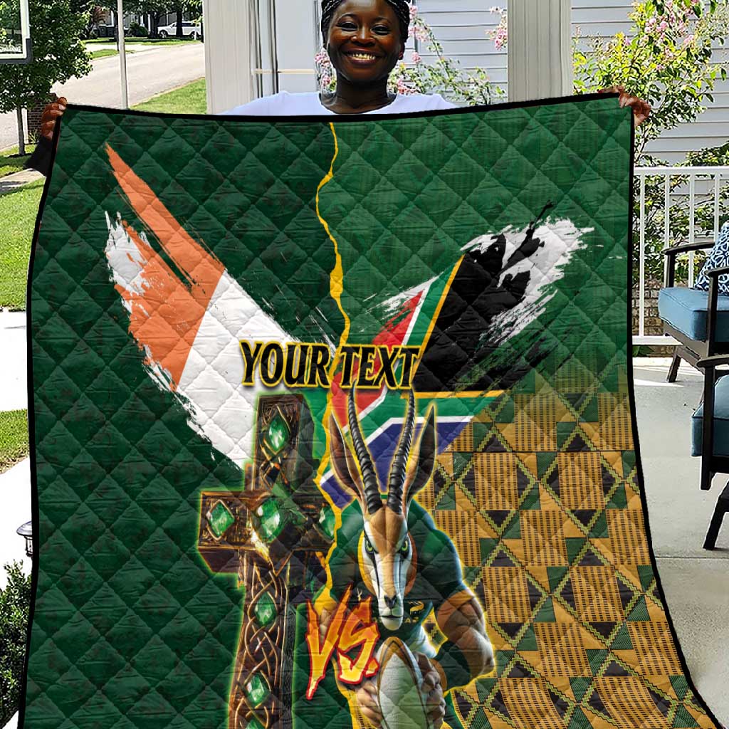 Personalized South Africa Versus Ireland Rugby Quilt - Springbok Mascot, Celtic Cross Design LT03