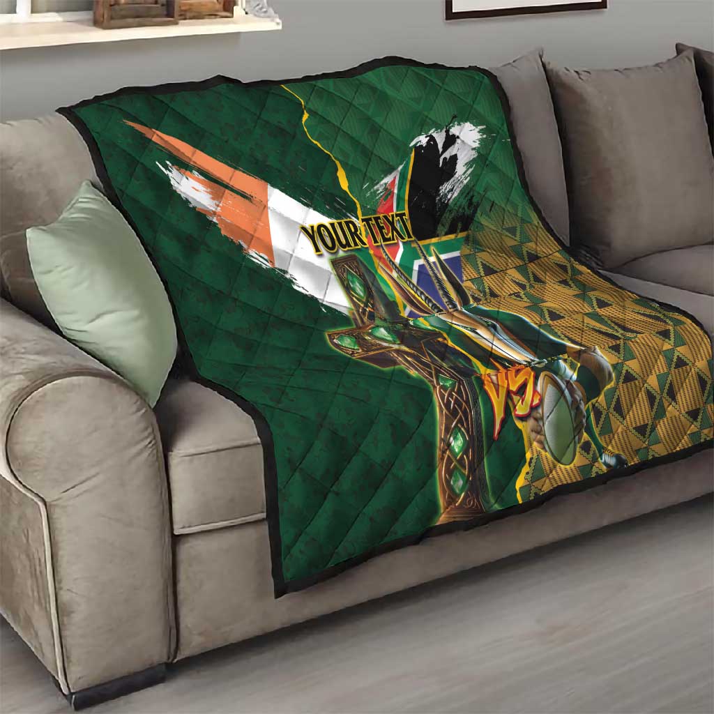 Personalized South Africa Versus Ireland Rugby Quilt - Springbok Mascot, Celtic Cross Design LT03