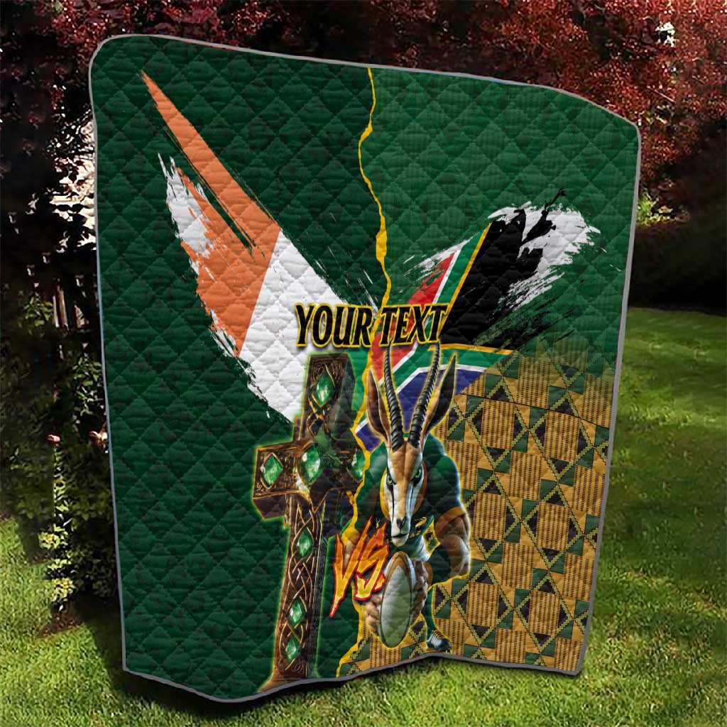 Personalized South Africa Versus Ireland Rugby Quilt - Springbok Mascot, Celtic Cross Design LT03