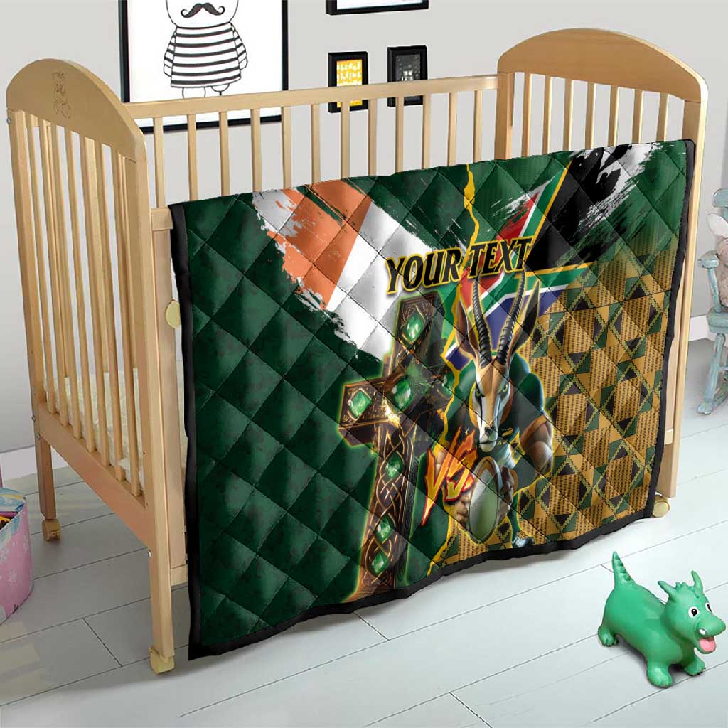 Personalized South Africa Versus Ireland Rugby Quilt - Springbok Mascot, Celtic Cross Design LT03