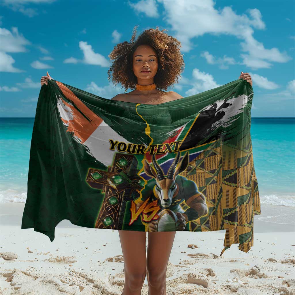 Personalized South Africa Versus Ireland Rugby Sarong - Springbok Mascot, Celtic Cross Design LT03