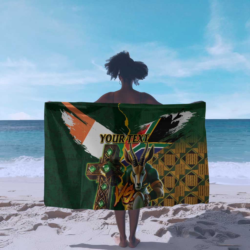 Personalized South Africa Versus Ireland Rugby Sarong - Springbok Mascot, Celtic Cross Design LT03